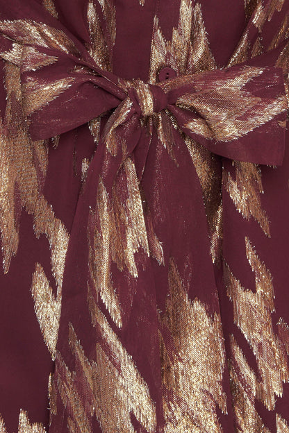 METALLIC MUSE BURGUNDY LONG SLEEVE MINI DRESS