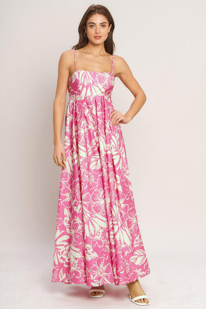 SUMMER HEAT FLORAL PINK MAXI DRESS