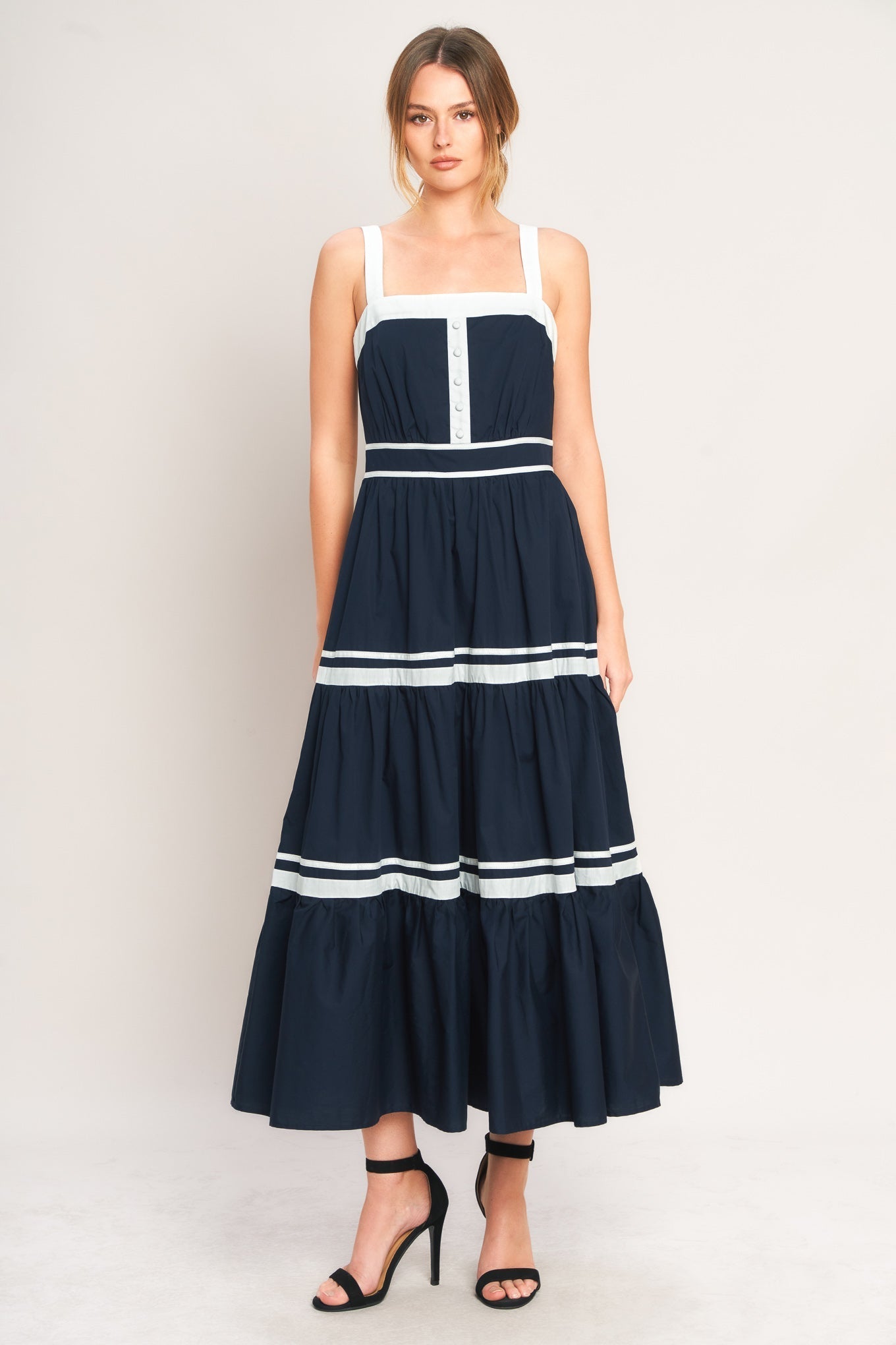 NAVY & WHITE CONTRAST MIDI DRESS