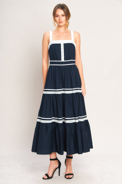 NAVY & WHITE CONTRAST MIDI DRESS