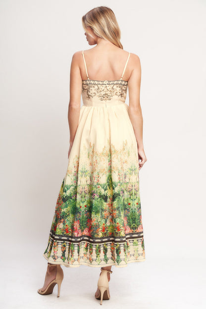 HEIRLOOM BORDER PRINTED MIDI DRESS