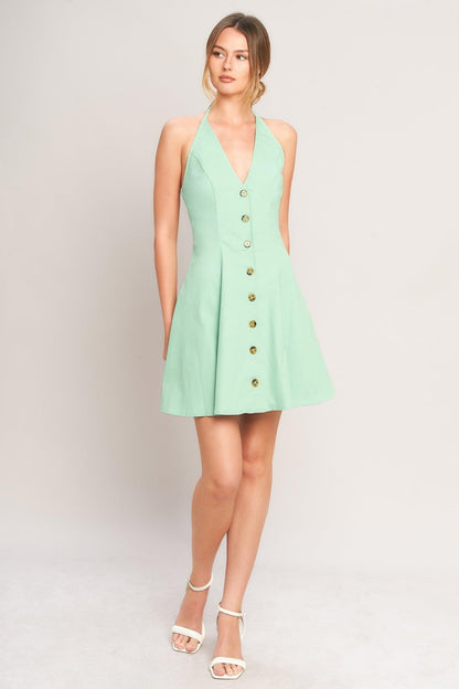 LOVELY CHARM MINT HALTER MINI DRESS