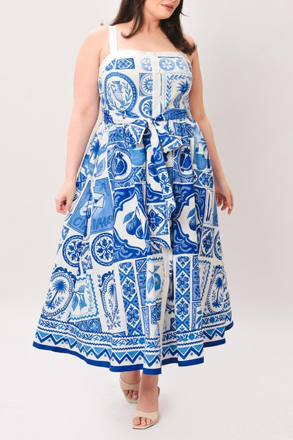 BLUE MAJOLICA CHARM MIDI DRESS