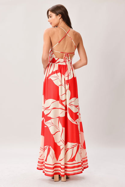 TROPIC BLOOMS RED MAXI DRESS