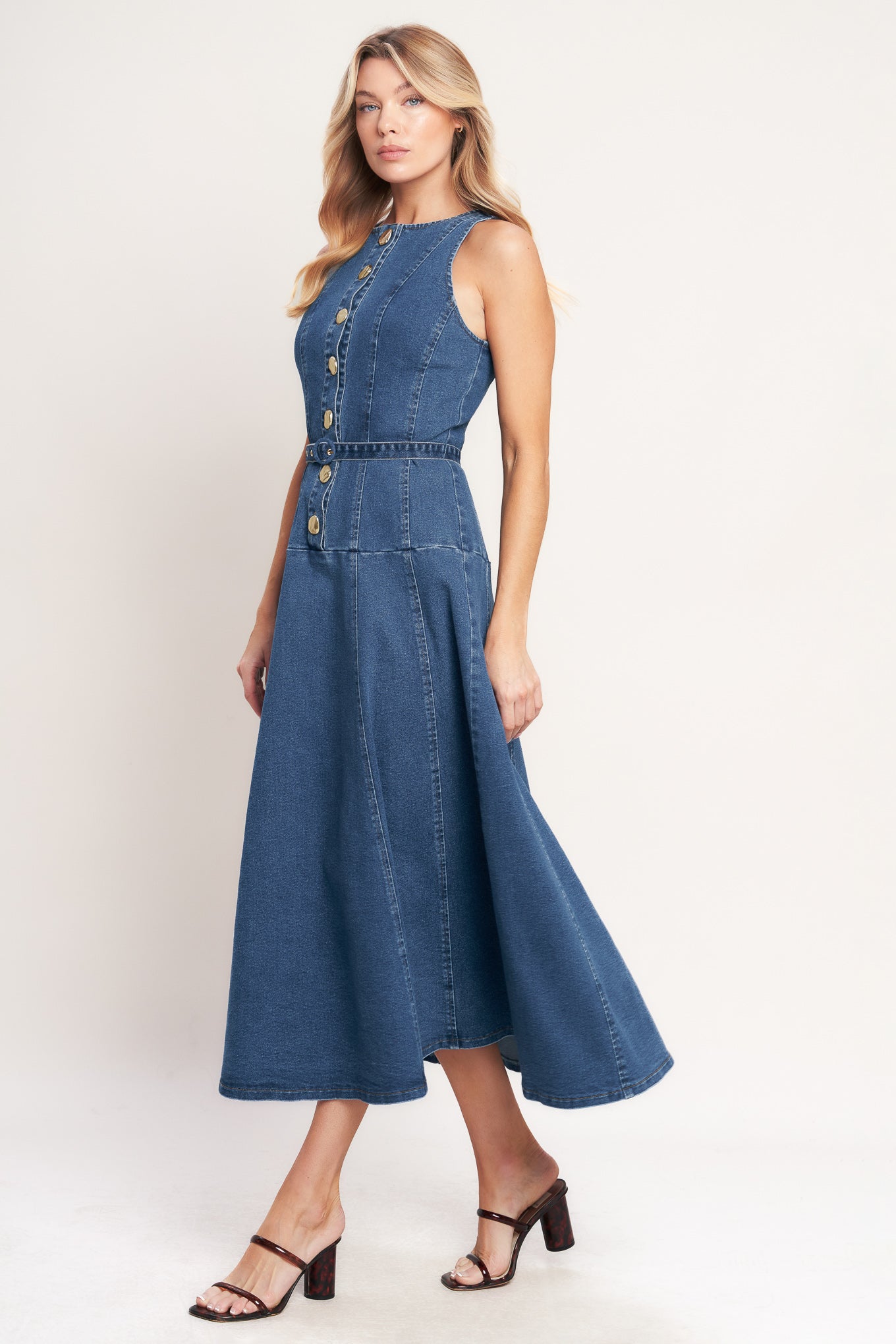 SUNDAY STROLL A- DENIM MIDI DRESS