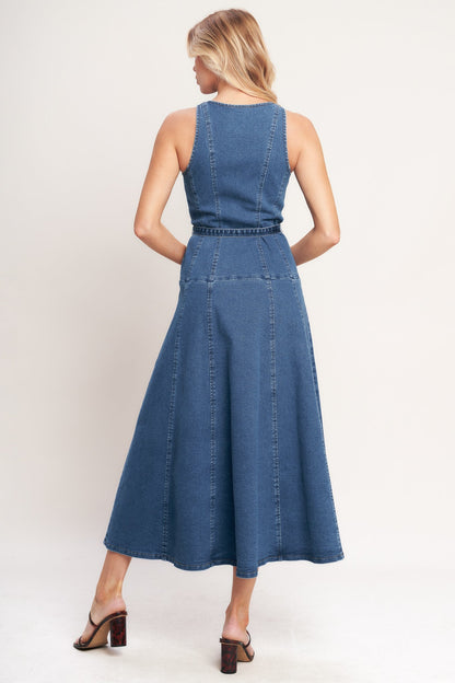 SUNDAY STROLL A- DENIM MIDI DRESS