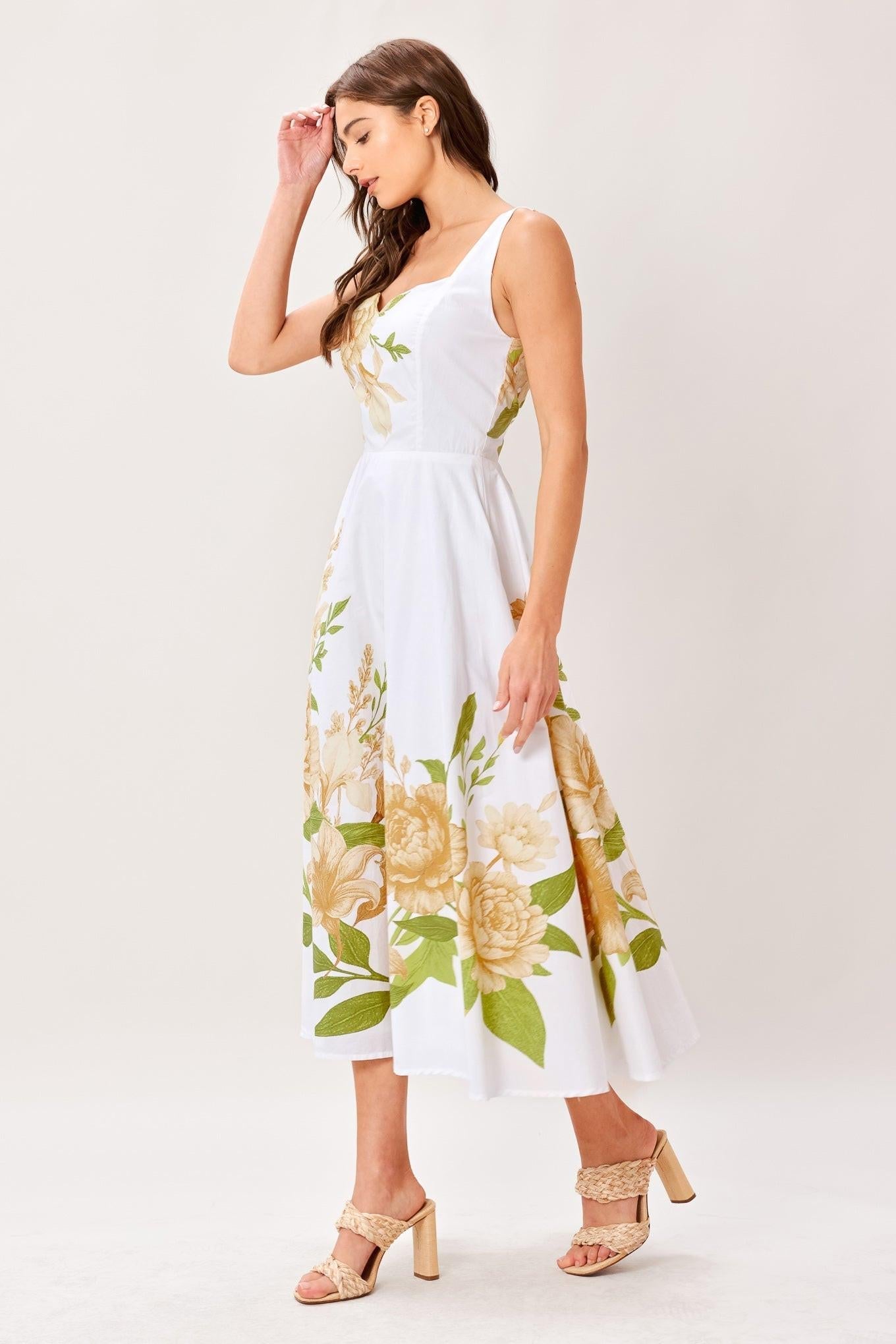 IVORY BOTANICA FLORAL MIDI DRESS