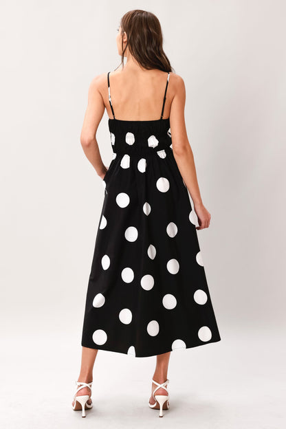 DOT THEORY BLACK & WHITE MIDI DRESS