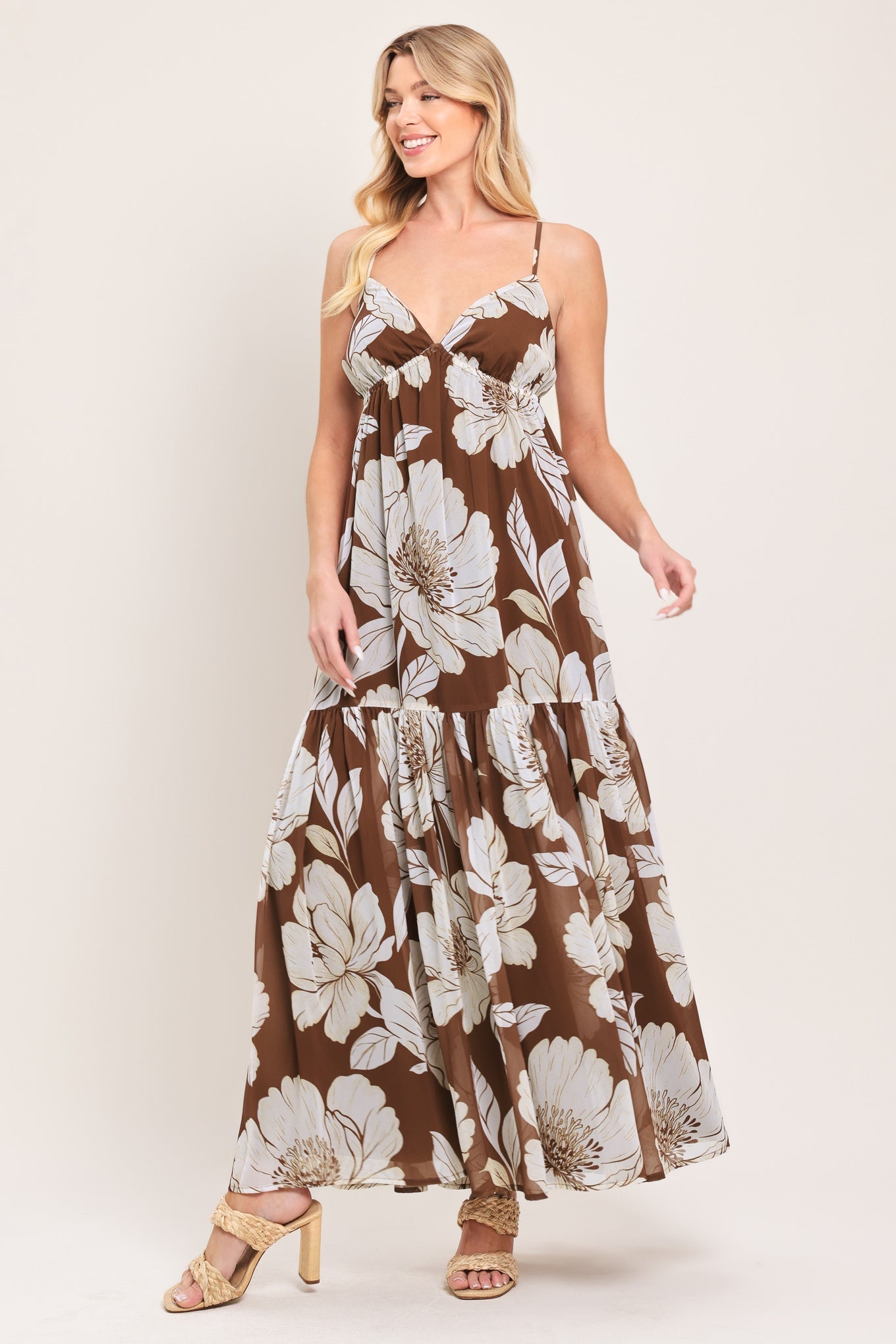 DESERT BLOOM BROWN FLORAL MAXI DRESS