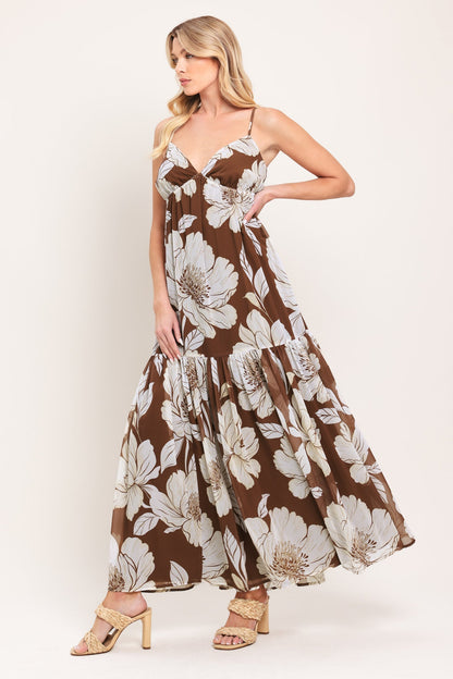 DESERT BLOOM BROWN FLORAL MAXI DRESS