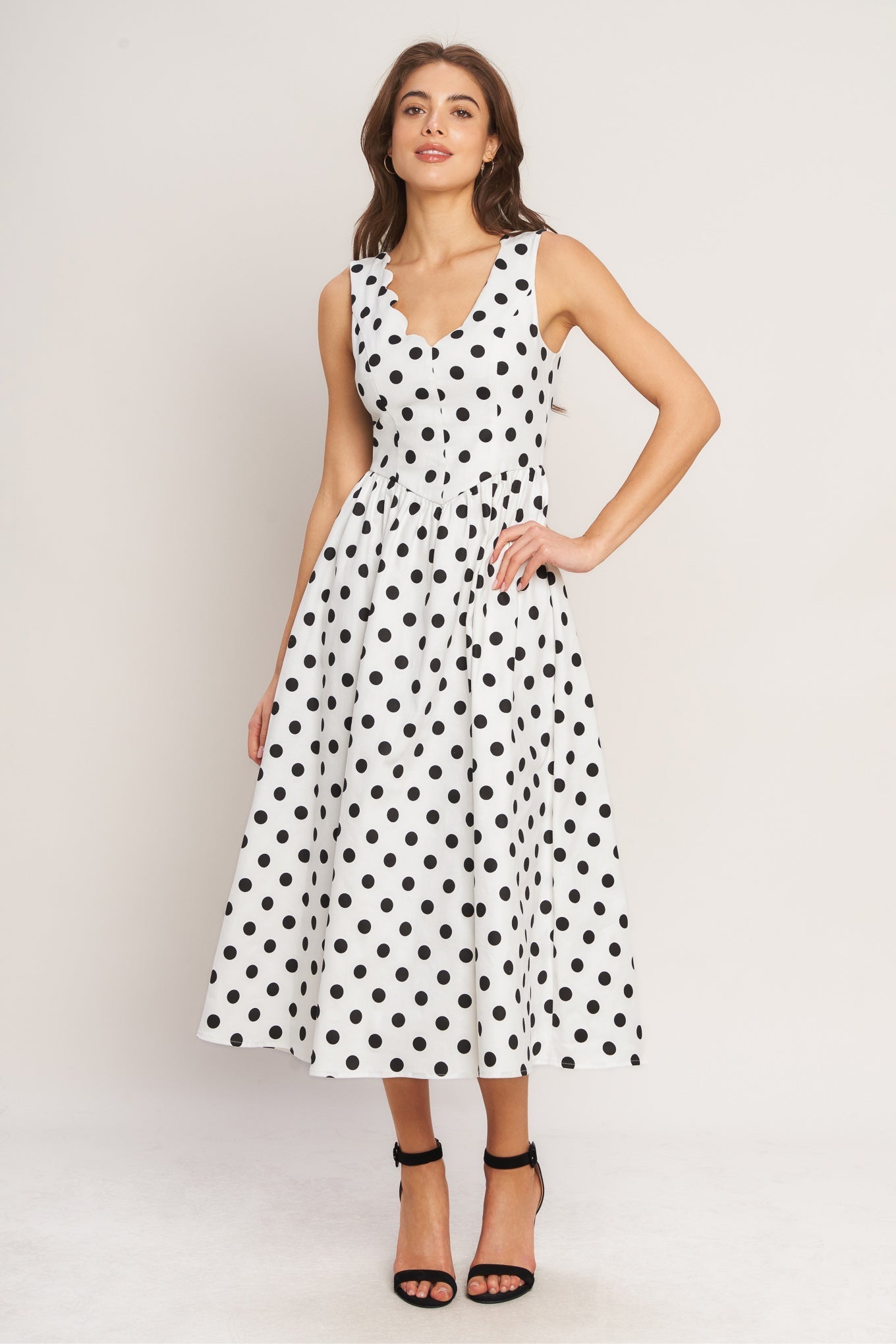 VINTAGE WHISPER POLKA DOT MIDI DRESS