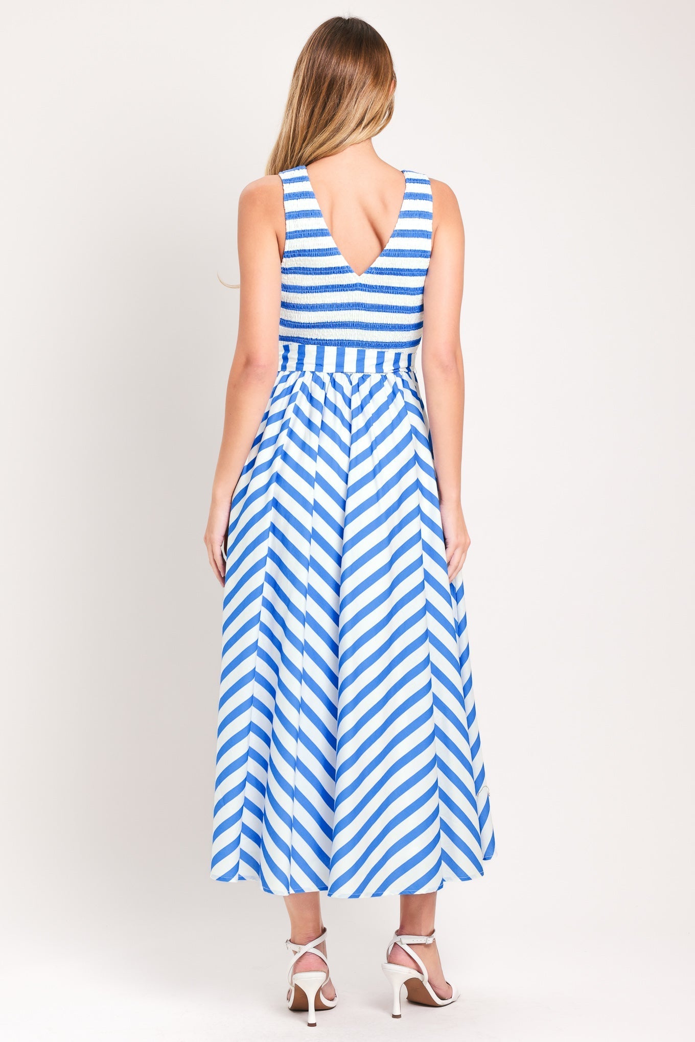 BLUE SERENA STRIPED MIDI DRESS