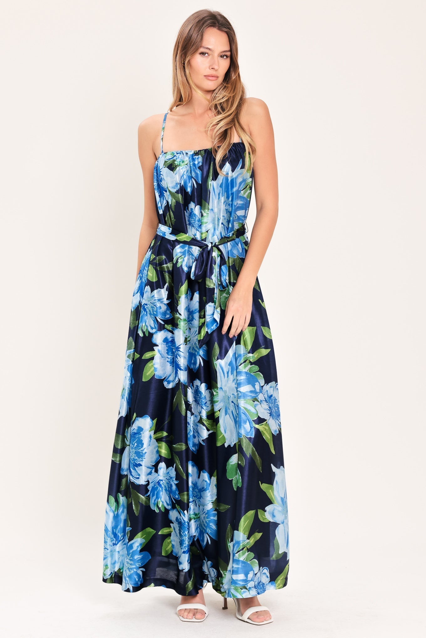 ELEGANT NAVY & BLUE BLOSSOM MAXI DRESS