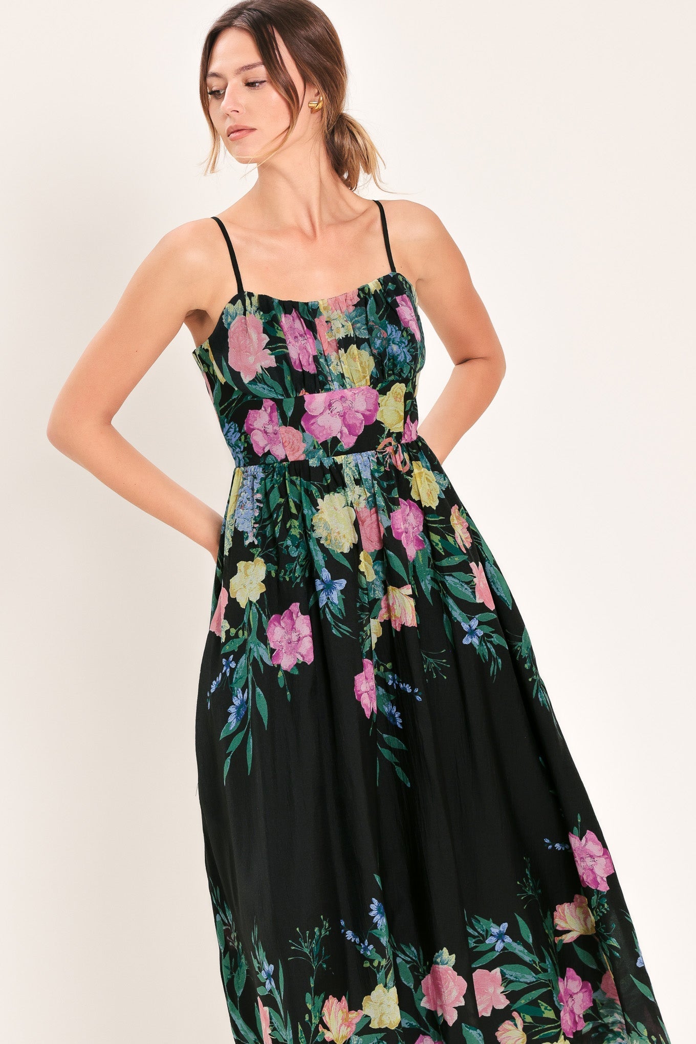 SHADOW SPRINGS A- FLORAL MIDI DRESS