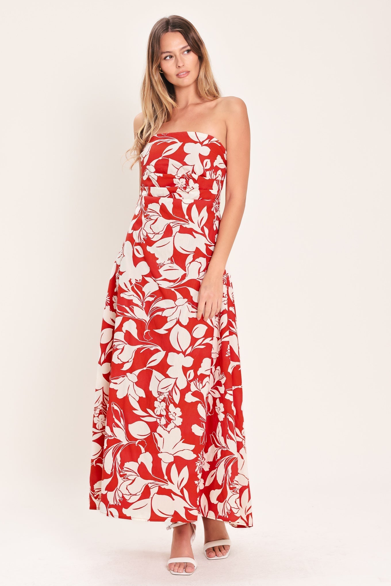 VIBRANT PETAL RED MIDI DRESS