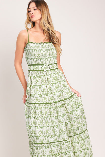 DAINTY FLORA GREEN MAXI DRESS
