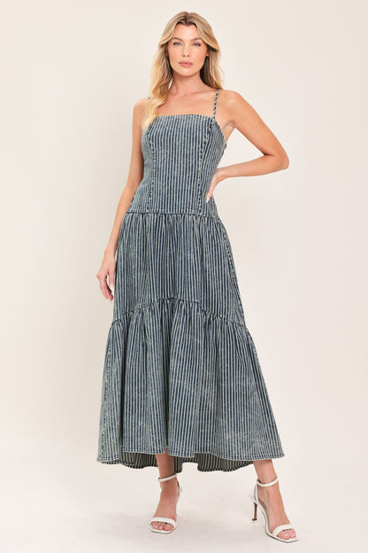 EASYGOING CHARM STRIPED DENIM MIDI DRESS