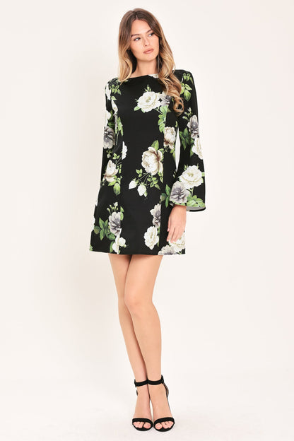 WHISPERING ROSES BLACK MINI DRESS