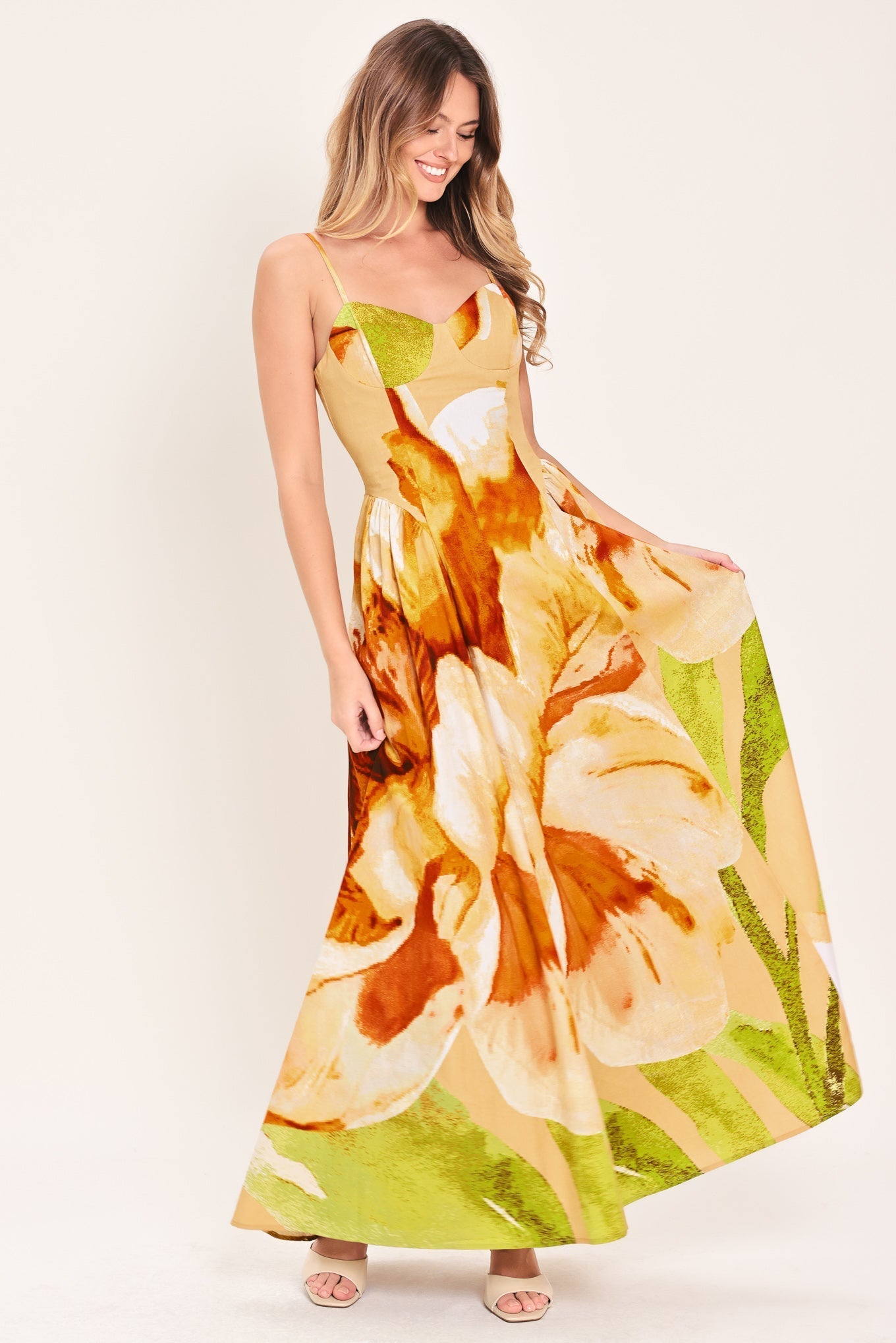 Limoncello Garden Maxi Dress Floral Bustier Dress