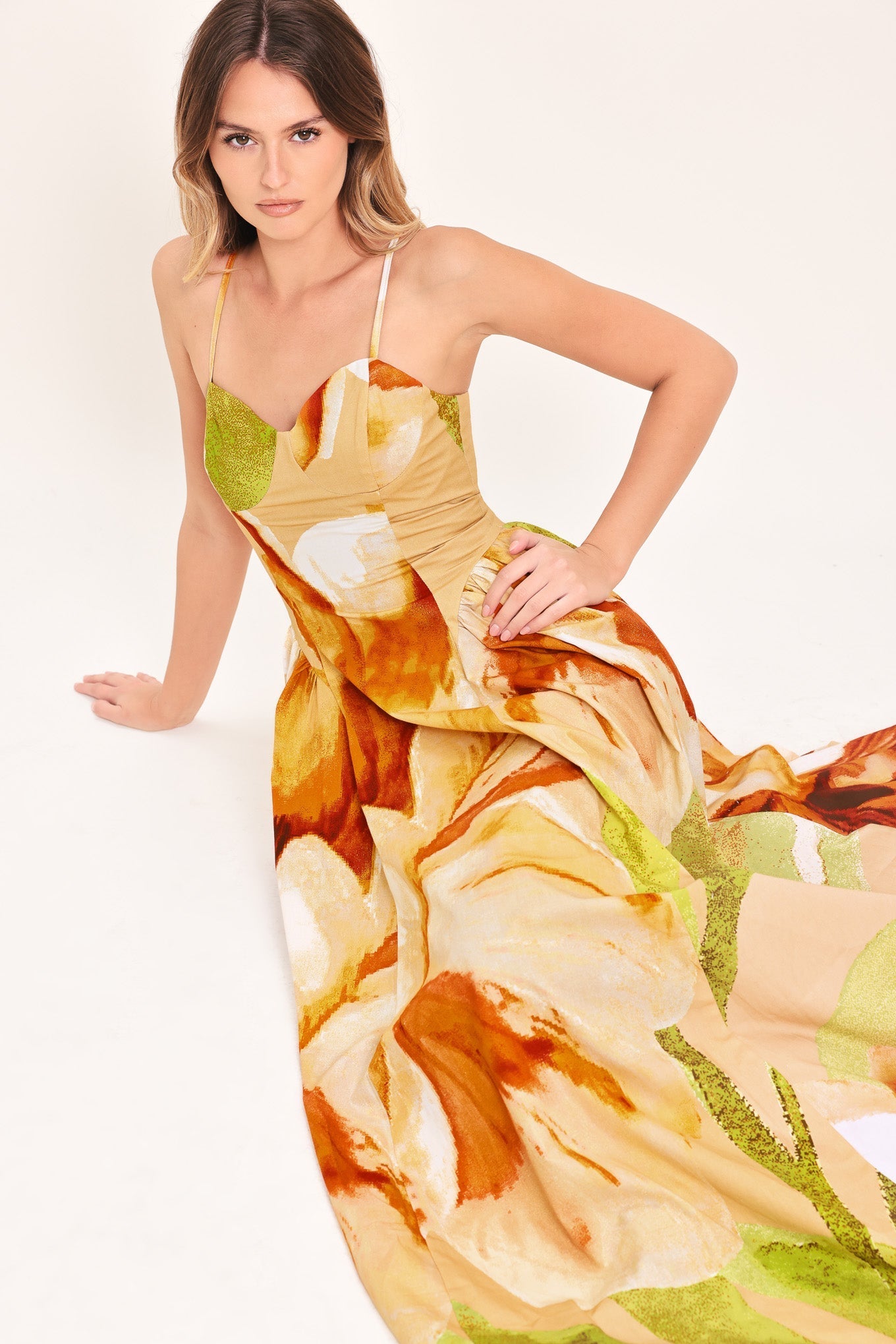Limoncello Garden Maxi Dress Floral Bustier Dress