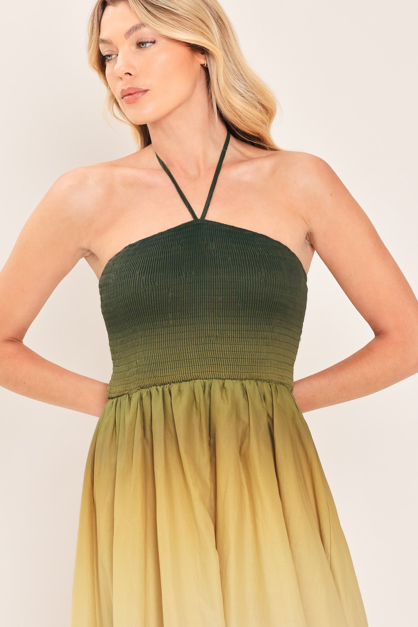 FALL SUNSET OMBRE HALTER MAXI DRESS
