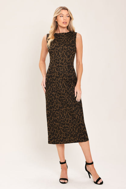 LEOPARD ICON BROWN TWILL MIDI DRESS FINAL