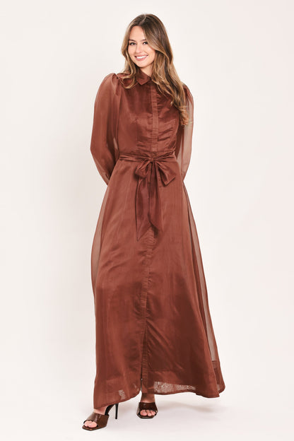 CEDARLIGHT EMBRACE RUST ORGANZA MAXI DRESS