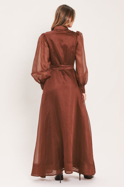 CEDARLIGHT EMBRACE RUST ORGANZA MAXI DRESS