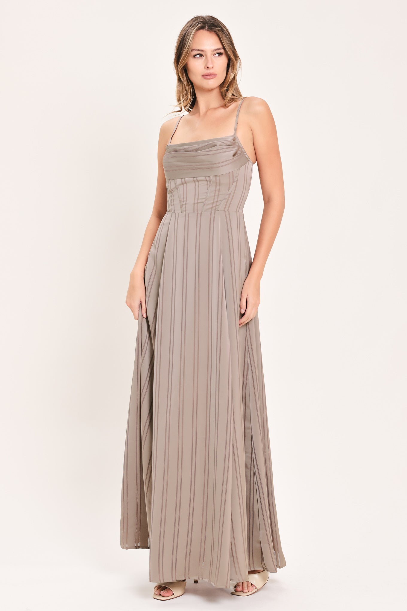 MISTED DAYBREAK STONE STRIPE MAXI DRESS