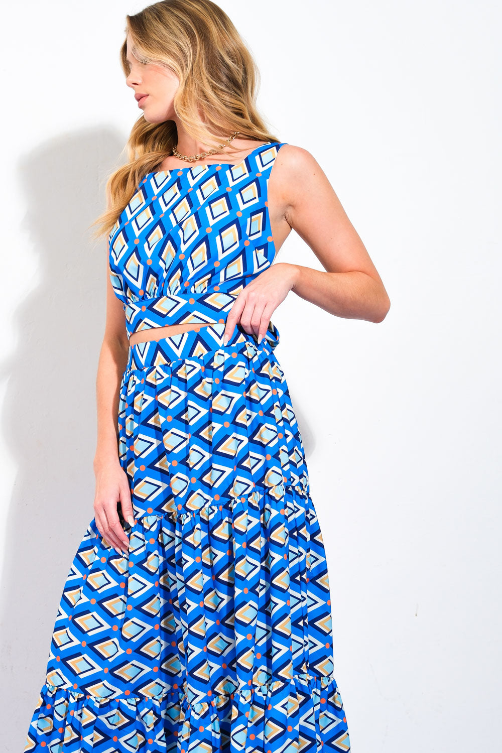 SUMMER JOURNEY BLUE TOP & SKIRT SET