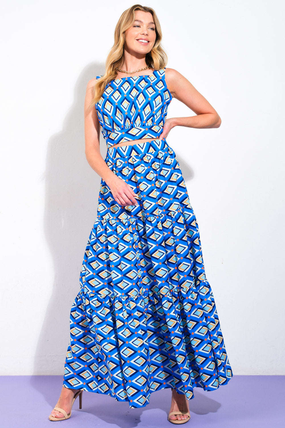 SUMMER JOURNEY BLUE TOP & SKIRT SET