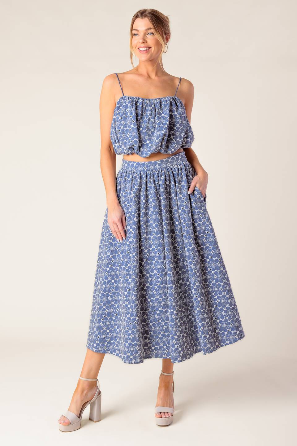 THE BEAUTY OF NOW TOP & SKIRT SET CHAMBRAY