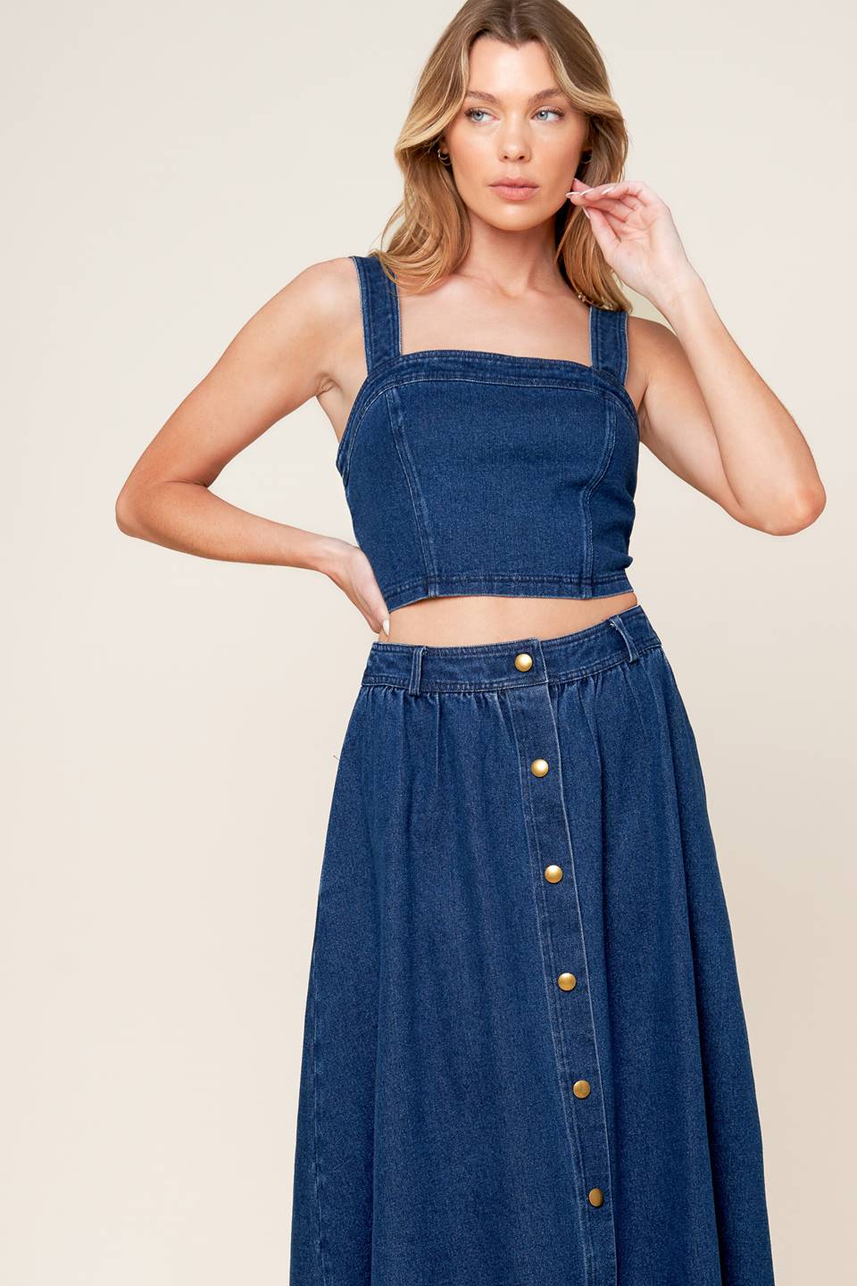SIMPLY THE VIBE DENIM CROP TOP & SKIRT SET