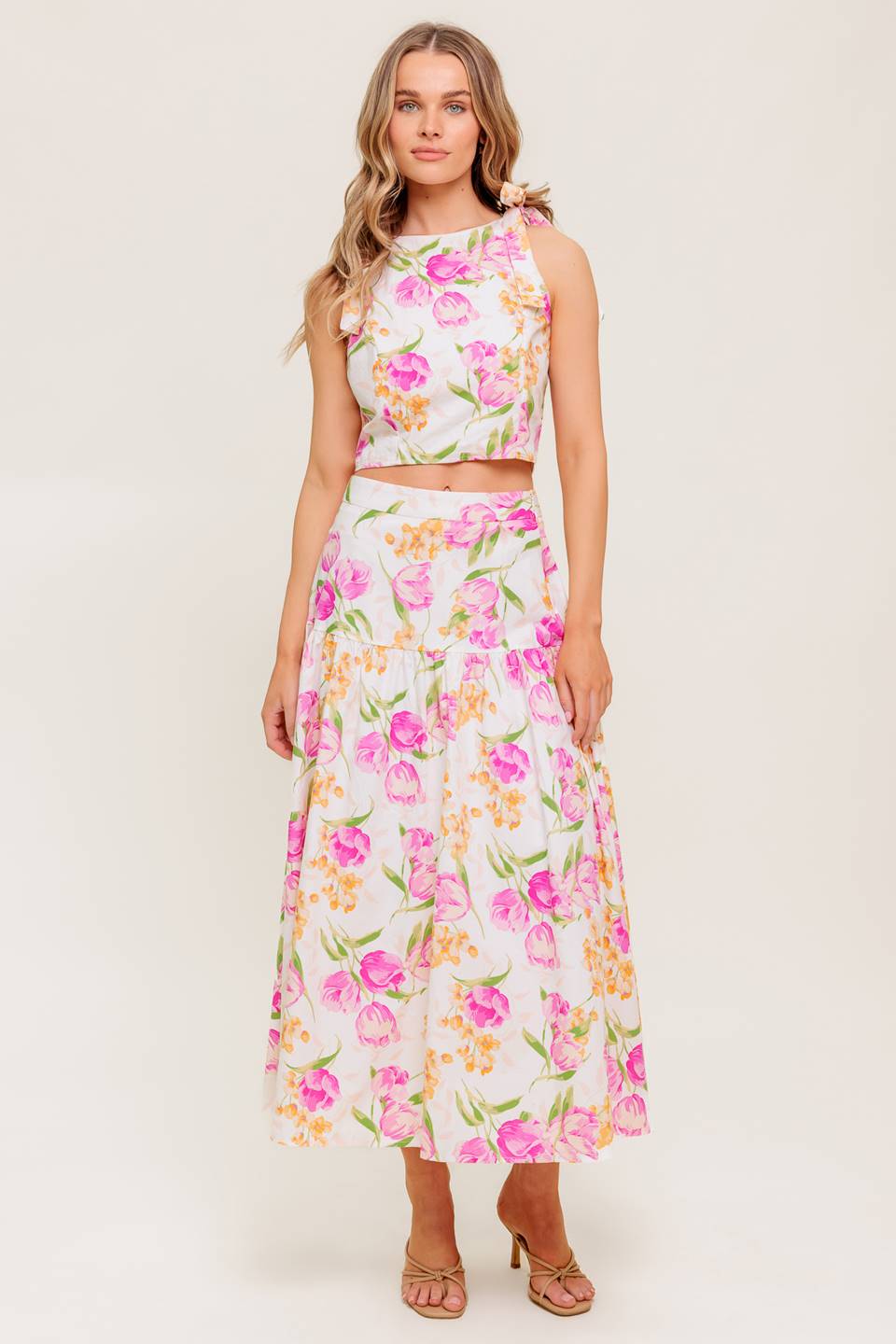 PINK TULIP GARDEN TOP & MIDI SKIRT SET