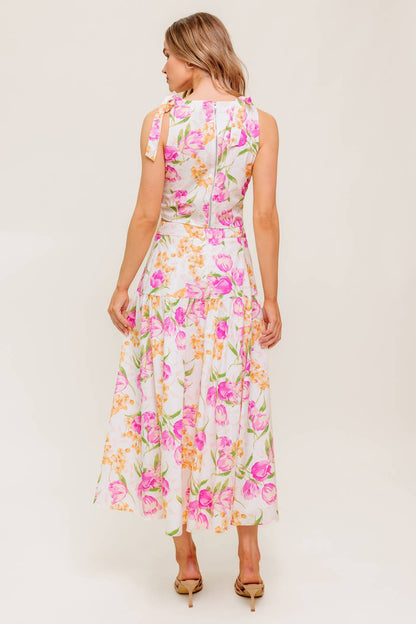 PINK TULIP GARDEN TOP & MIDI SKIRT SET