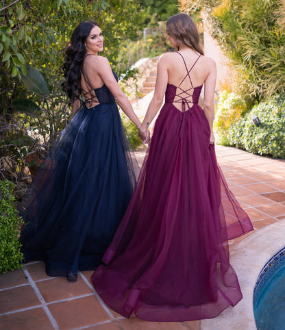 Dani Gown Navy Lace & Tulle A- Dress