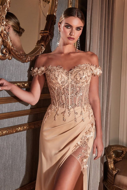 Rosaline Gown Floral Detail Off-The-Shoulder Dress