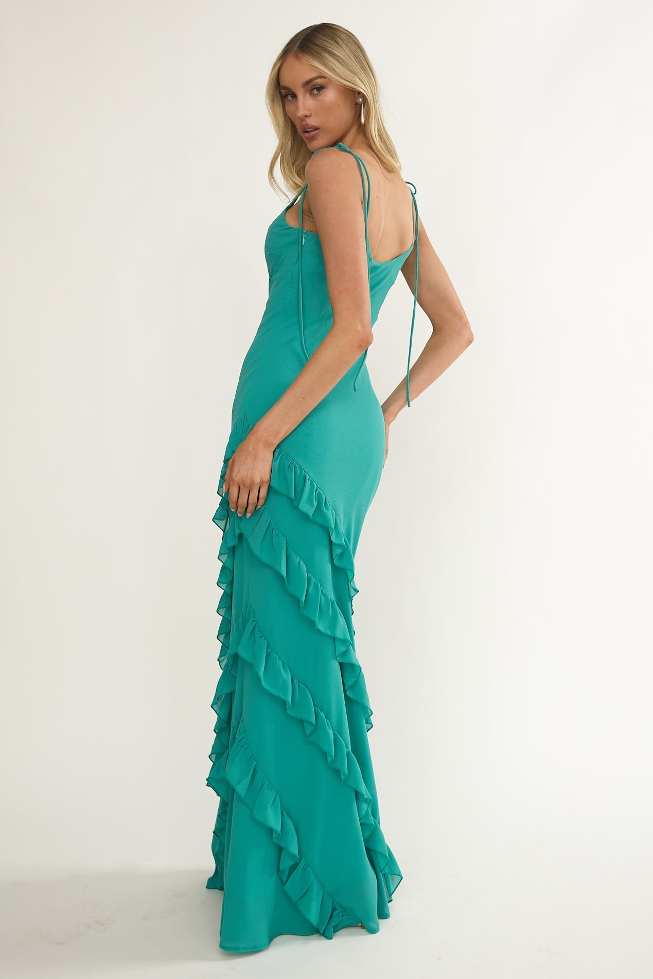 Nevaeh Ruffle Maxi Dress Turquoise
