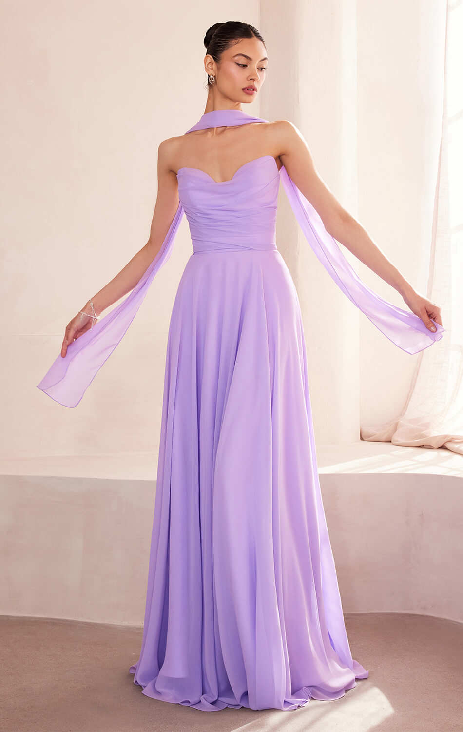 Ella Gown A- Strapless Chiffon Dress With Scarf