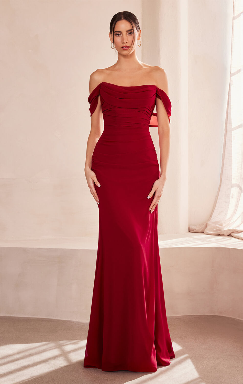 Faye Gown Chiffon Off-the-Shoulder Fitted Dress