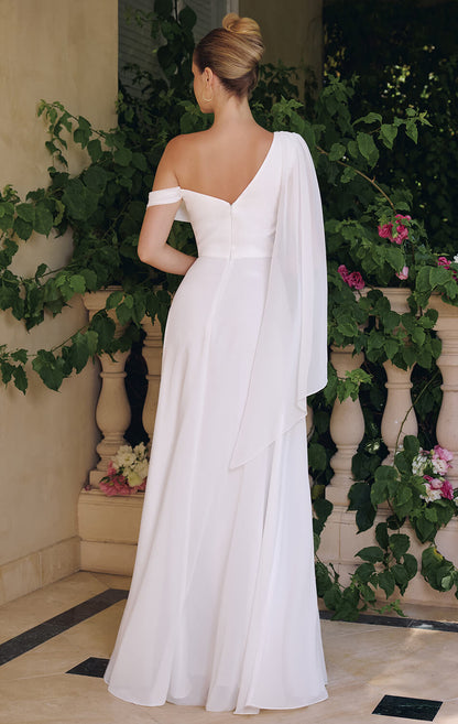VENUS GOWN OFF-WHITE ONE SHOULDER CHIFFON DRESS