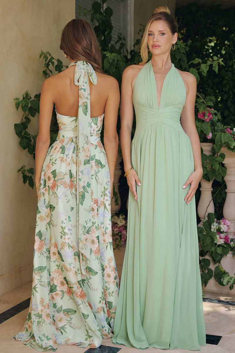 TARA GOWN FLOWY CHIFFON HALTER DRESS