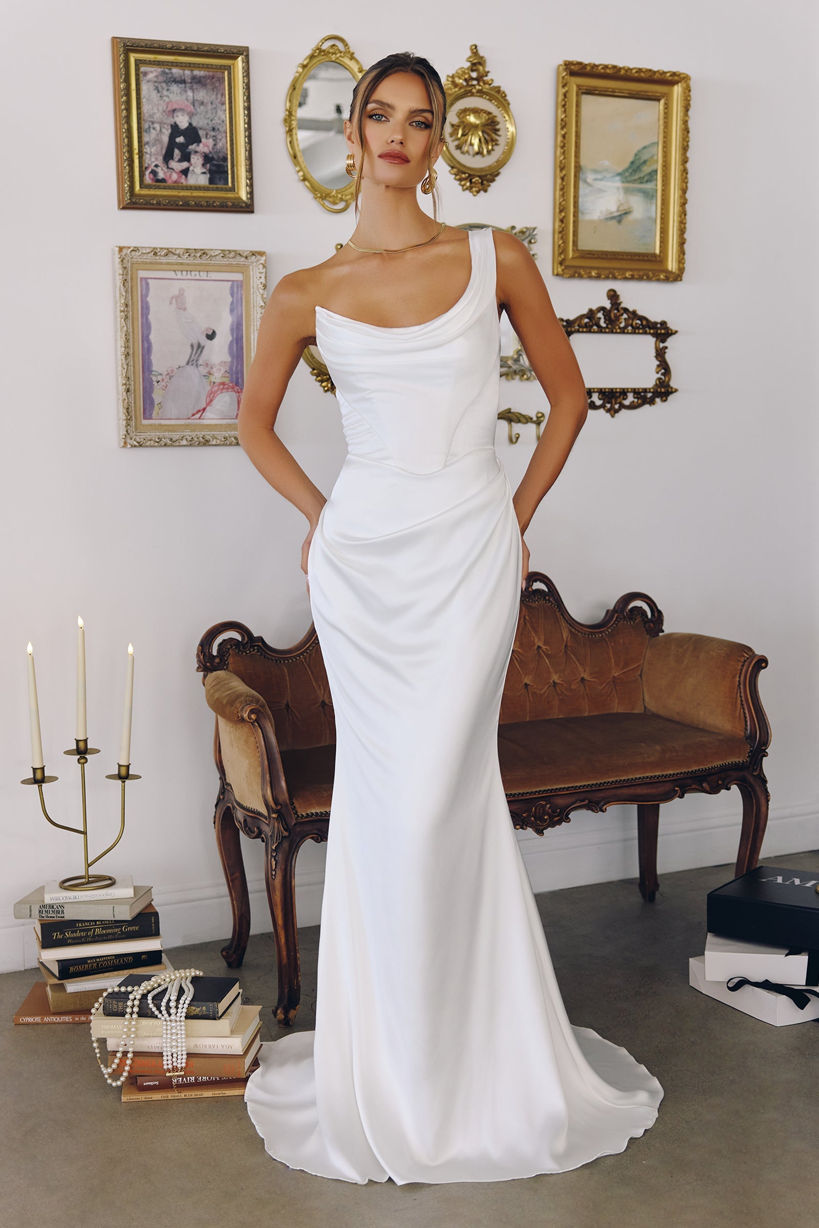 Danilynn Gown Off-White One Shoulder Satin Mermaid Dress