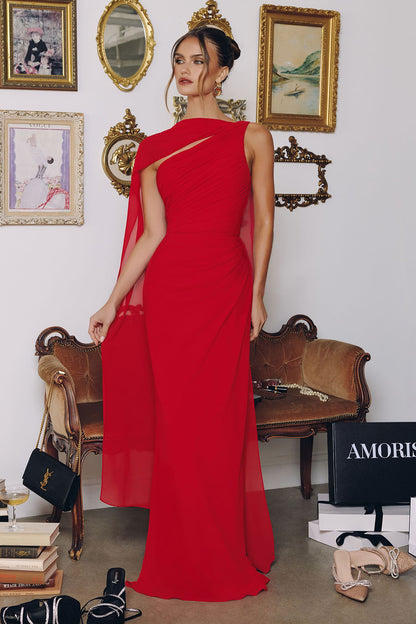 Melissa Gown One Shoulder Chiffon Dress