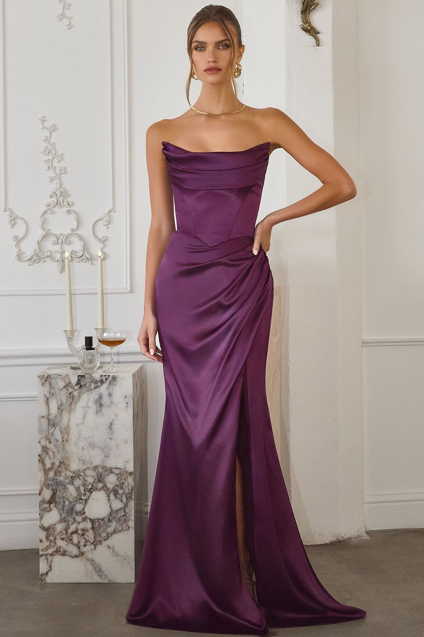 Kieran Gown Stretch Satin Fitted Dress