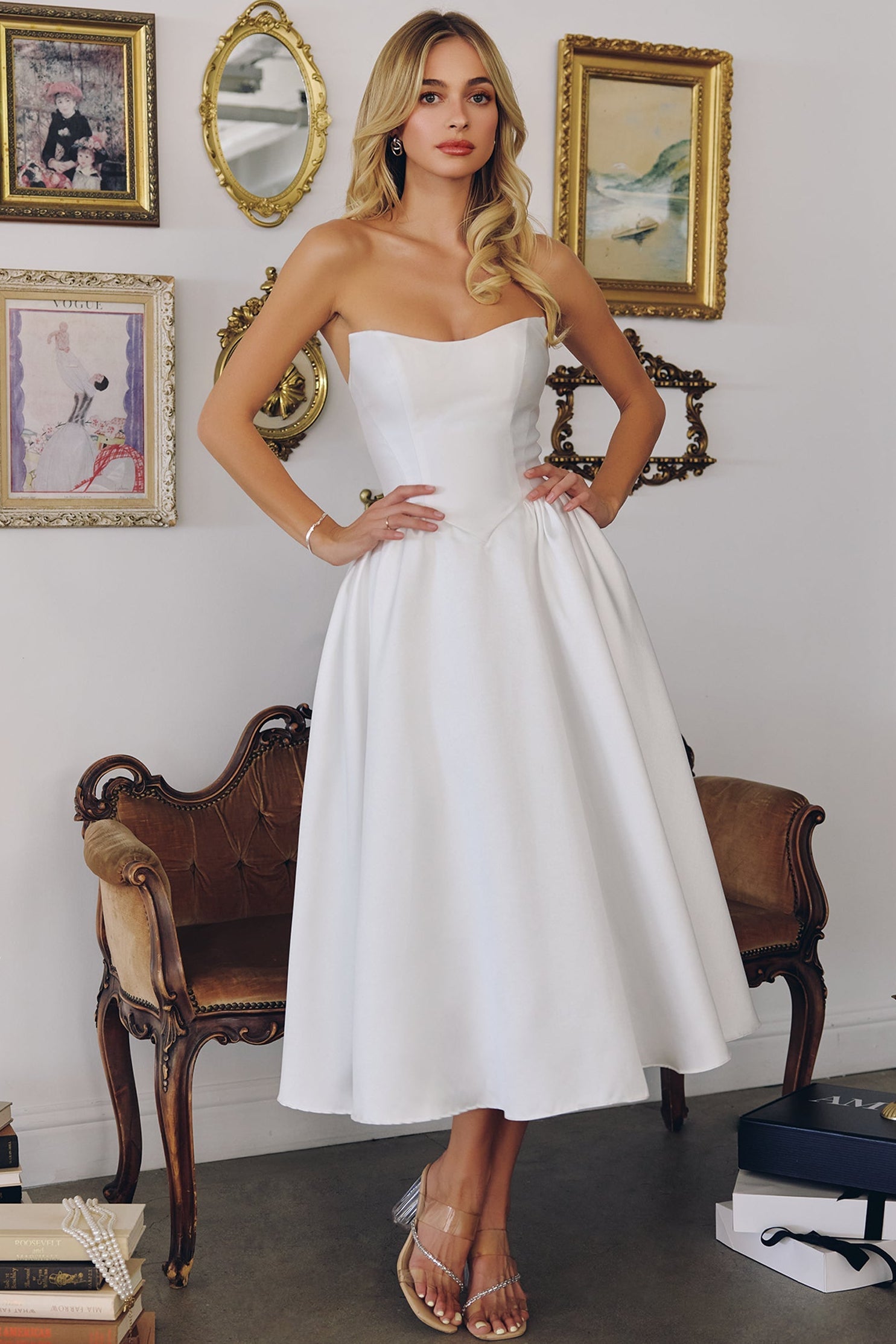 Talullah Midi Dress Off-White Mikado Cocktail Dress