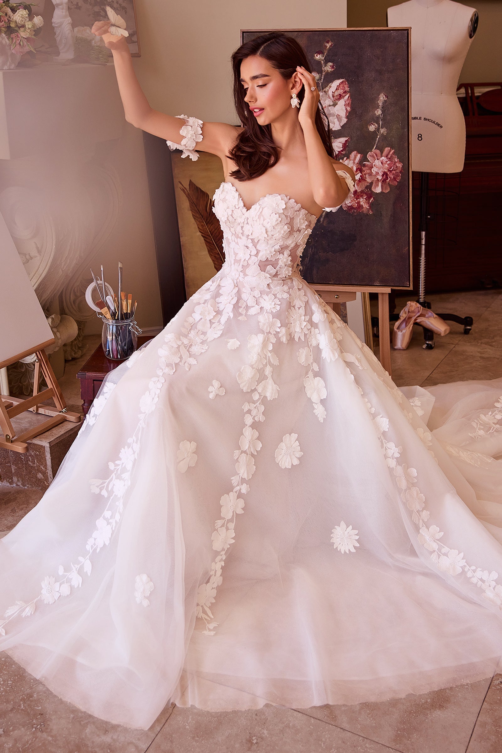 WL039 Strapless Floral Lace Bridal Ball Gown Andrea & Leo