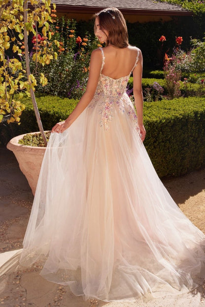 A1288 A- DRESS WITH MULTI COLORED FLORAL EMBELLISHMENT ANDREA & LEO