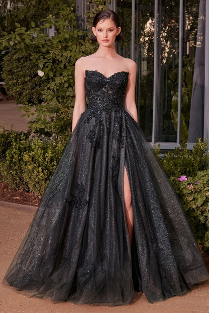 A1378 STRAPLESS LAYERED TULLE BALL GOWN BLACK NUDE Andrea & Leo
