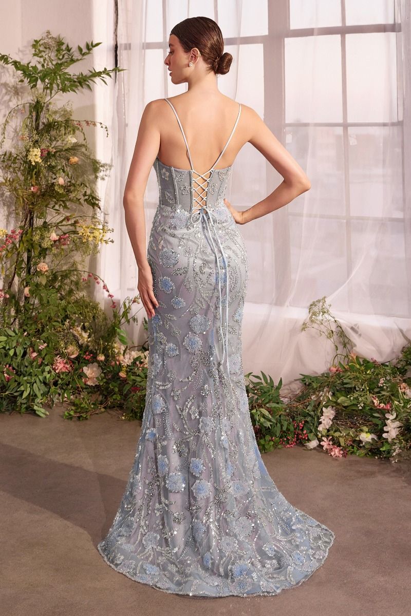 A1393 METALLIC FLORAL MERMAID GOWN Andrea & Leo